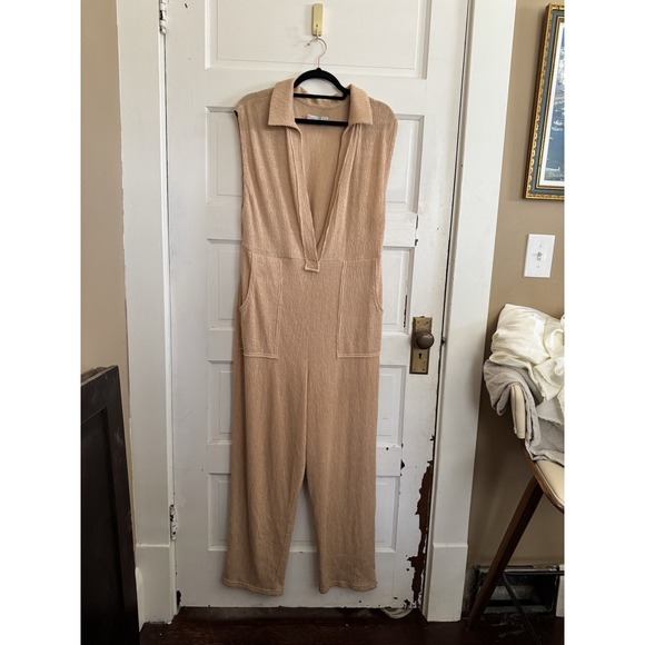 Free People Beach Womens Jumpsuit, Romper, One Piece, Med, Camel, Relaxed, Comfy - Picture 2 of 7